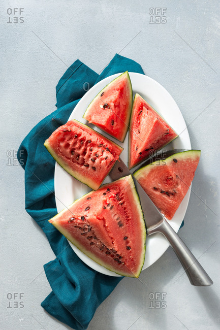 Slices of juicy watermelon on a plate