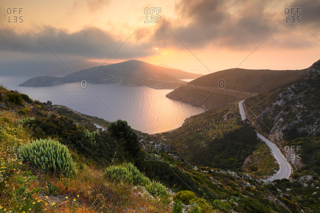 Moody morning view of the Fourni coastline, Greece.