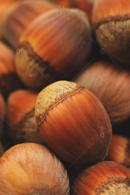 Detail of hazelnuts in a pile