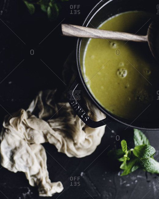 Turmeric soup ready to serve in pot