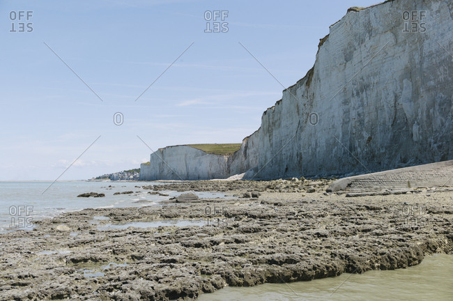 White chalk cliff along the sea in Somme Bay, France