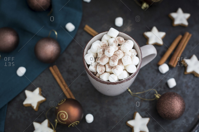 Cup of Hot Chocolate with marshmallows at Christmas time