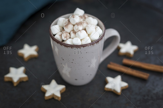 Cup of Hot Chocolate with marshmallows at Christmas time