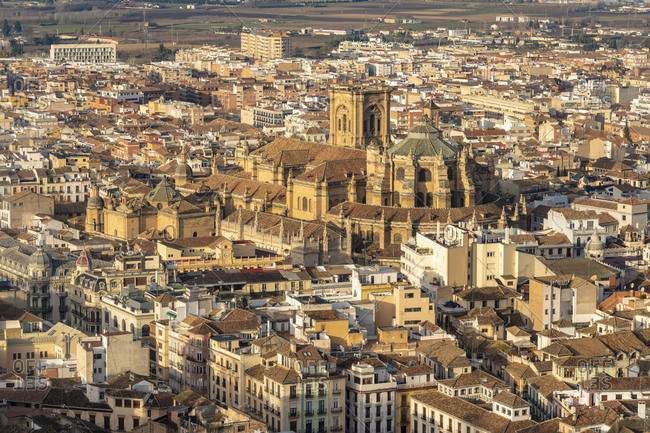 View over Albayzin and the Cathedral of Granada- Spain
