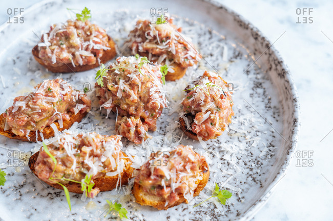 Close up of gourmet appetizers on a plate