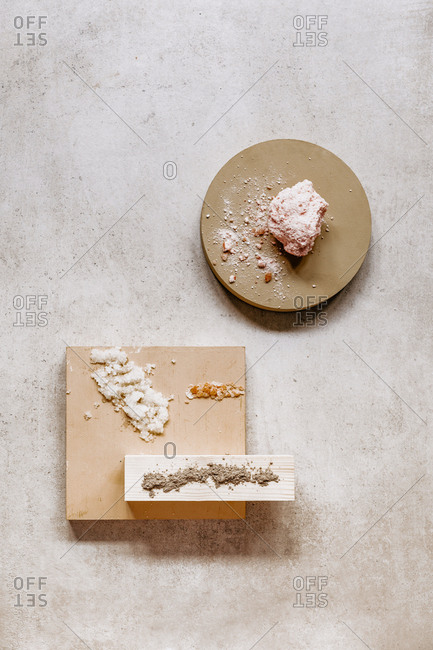 From above photo of composition with cosmetic scrubs.