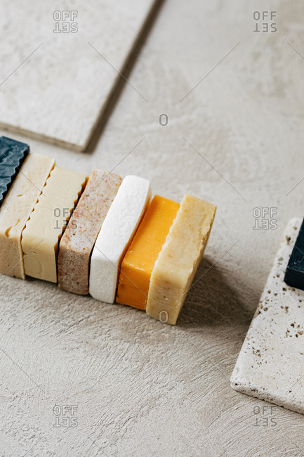Skincare soaps in different colours.