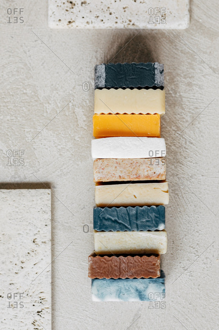 From above photo of composition with skincare soaps.
