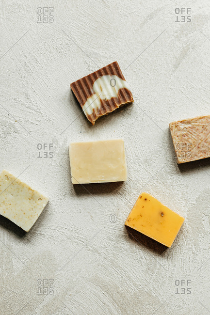 From above photo of composition with skincare soaps.