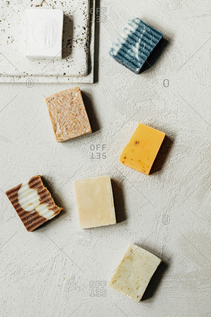 From above photo of composition with skincare soaps.
