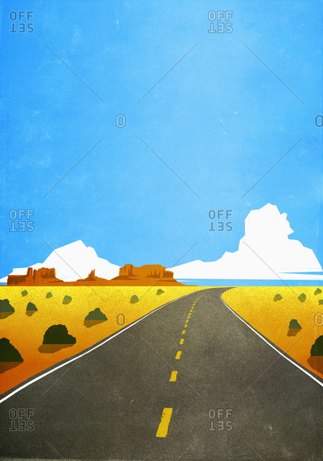 Road through remote, arid desert landscape