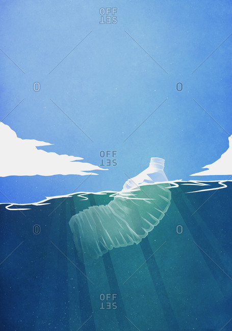 Plastic bottle floating in ocean
