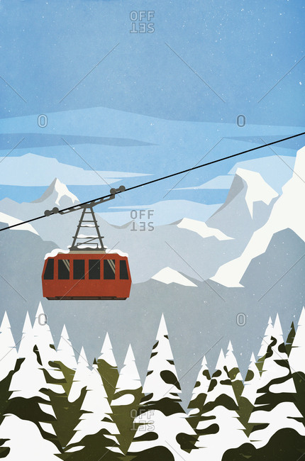 Ski gondola ascending mountain