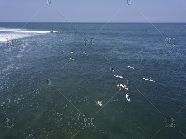 Aerial view of surfers, Bali, Indonesia