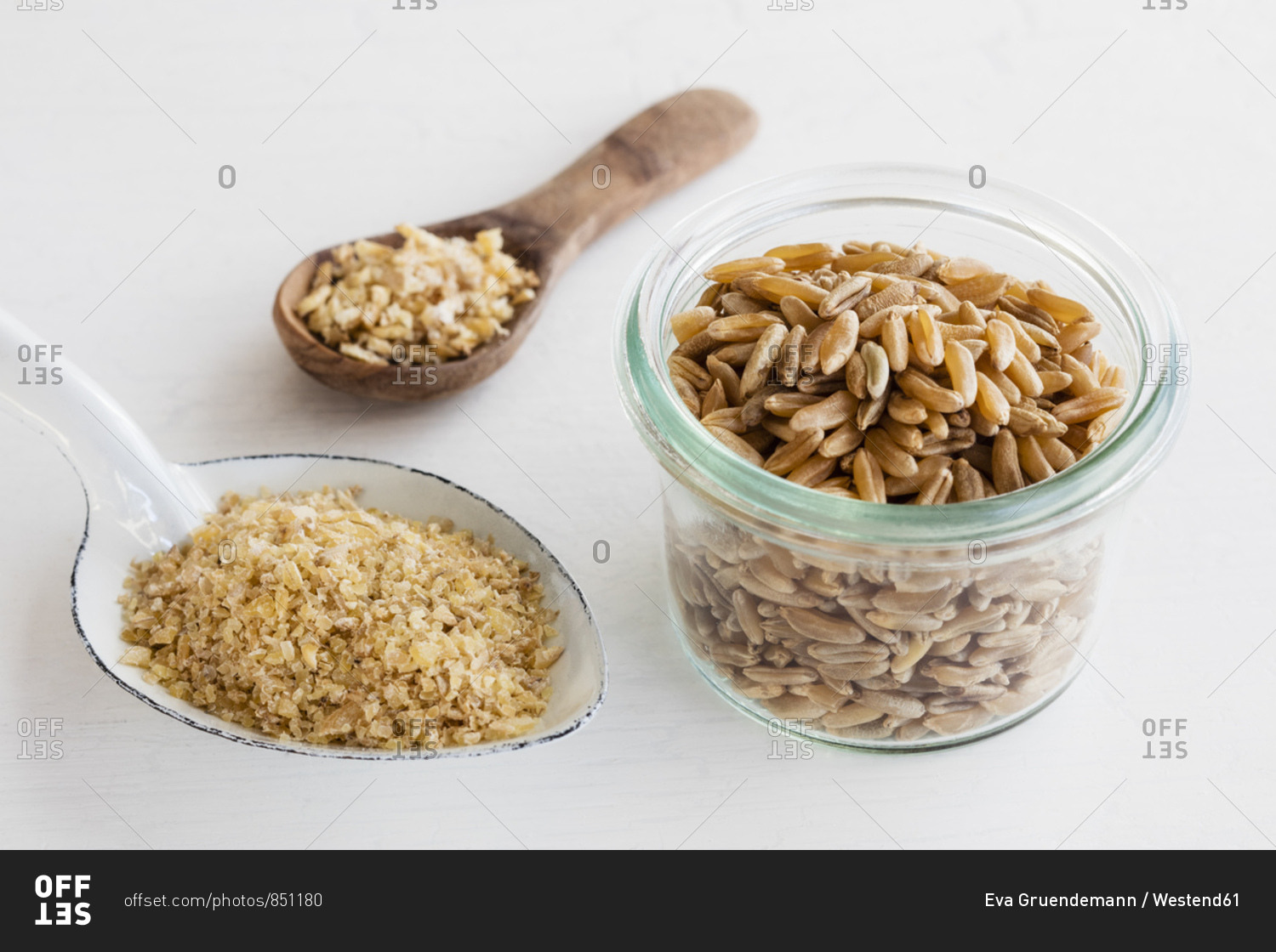 Ancient grains- Polish Wheat in bowl as grain- coarse meal and semolina