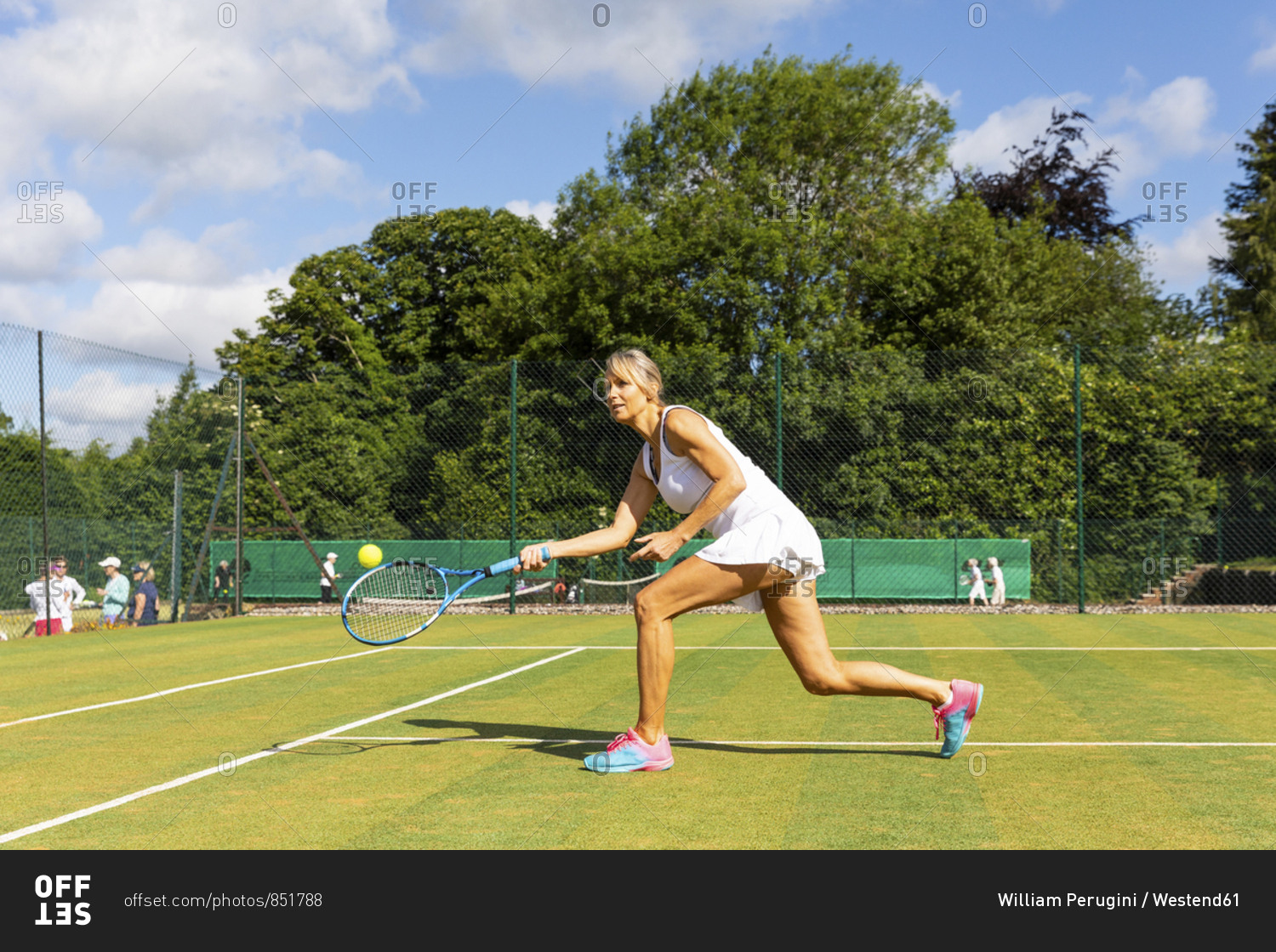 Mature woman during a tennis match on grass court