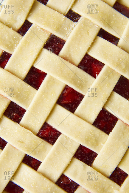 Full frame close up of a homemade cherry pie