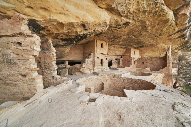 Detail of ancient cliff dwelling in Mesa Verde National Park, Colorado