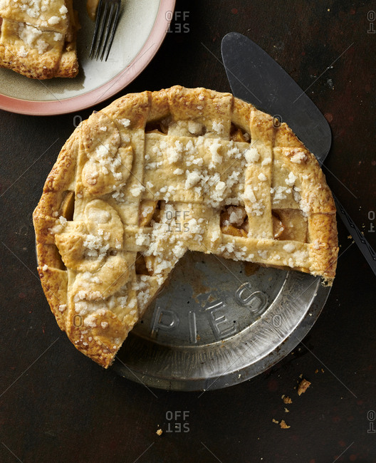 Homemade apple pie in pie tin