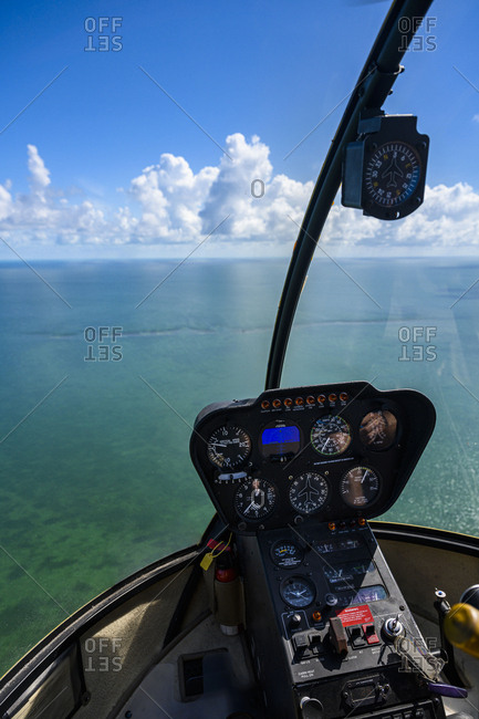 View through cockpit window of sea in Florida Keys, USA