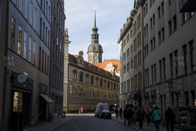 November 1, 2018: A view towards the Procession of PrincesFurstenzugin Dresden, Germany