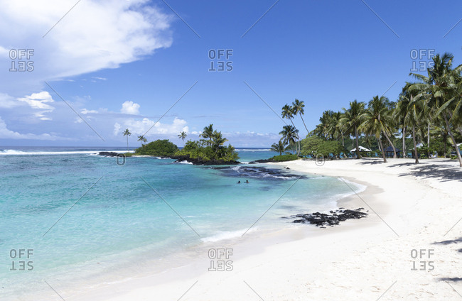 Matareva tropical exotic white sand beach with clear waters, Samoa