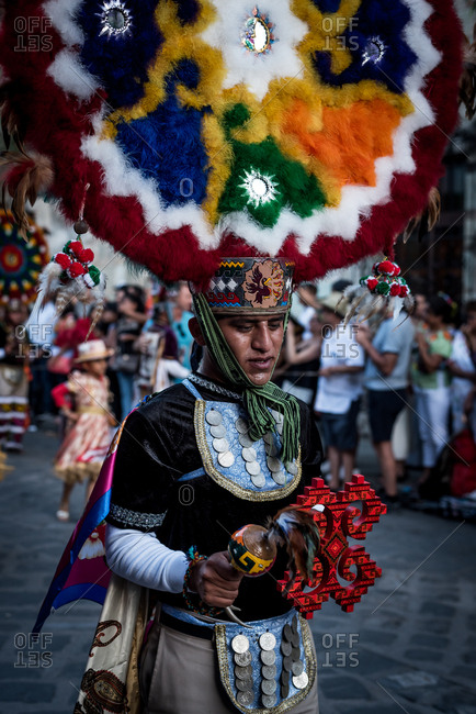 July 28, 2019: Dancers reenact Zapotec history during the Guelaguetza Festival in Oaxaca, Mexico