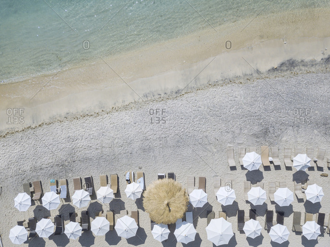 View at beach loungers from above, Gili Air island, Bali, Indonesia