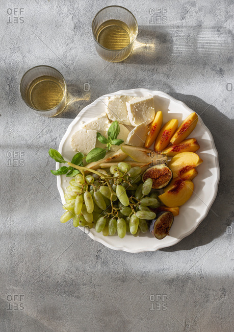 Various fruit wine snacks with cheese