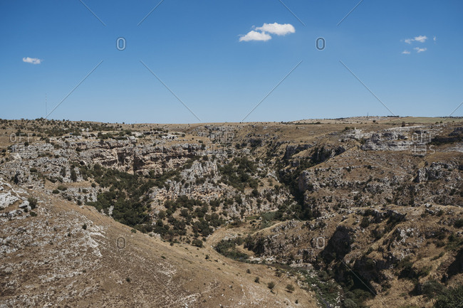 View of landscape surrounding Sassi di Matera, one of the three oldest cities in the world