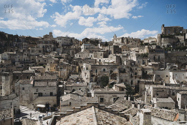 August 15, 2019: View of ancient, Sassi di Matera, one of the three oldest cities in the world