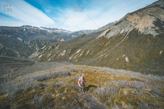 Female hiking sheep mountain