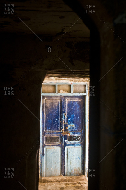 March 28, 2013: A weathered doorway in Essaouira, Morocco, Africa