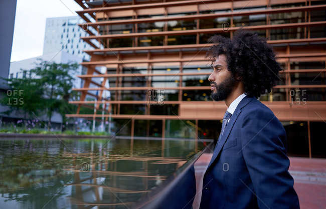 Confident ethnic businessman looking away