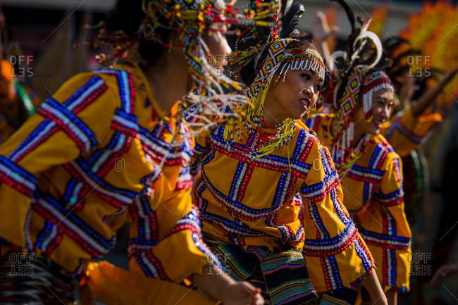 Davao, Philippines - November 13, 2018: Performers dancing in the parade at the annual Kadayawan Festival