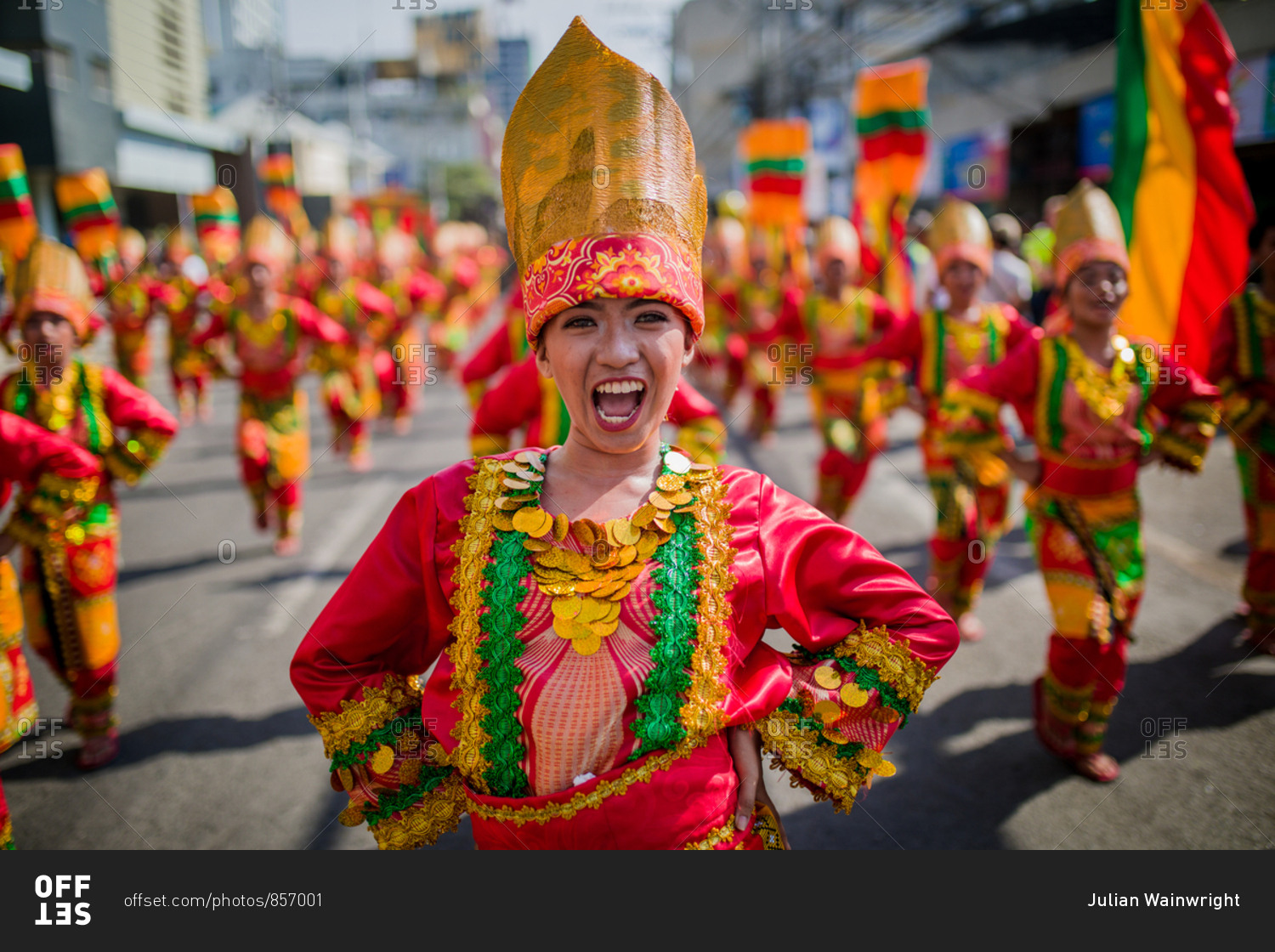 Davao, Philippines November 13, 2018 Performers at the annual Kadayawan Festival walking in