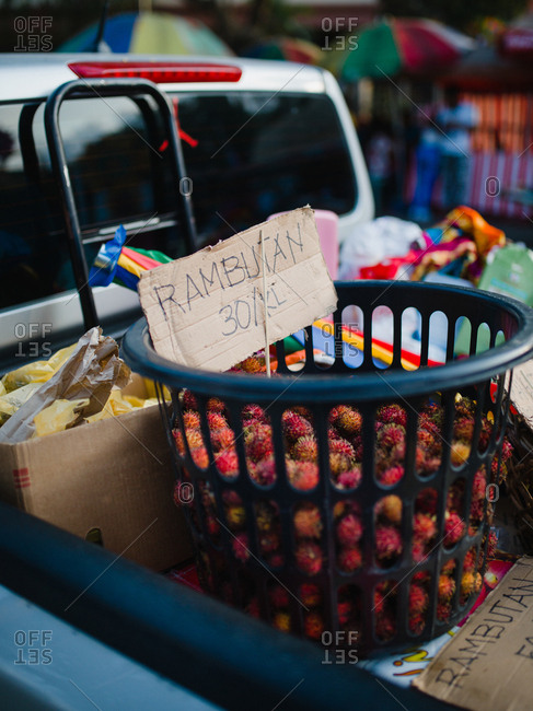 Rambutan for sale at a market in the Philippines