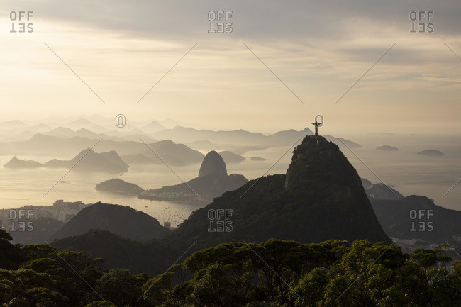 Beautiful landscape of christ redeemer statue and sugar loaf mountain