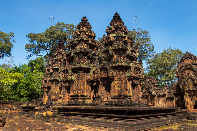 Banteay Srei or Banteay Srey is a 10th-century Cambodian temple dedicated to the Hindu god Shiva,  Angkor, Cambodia