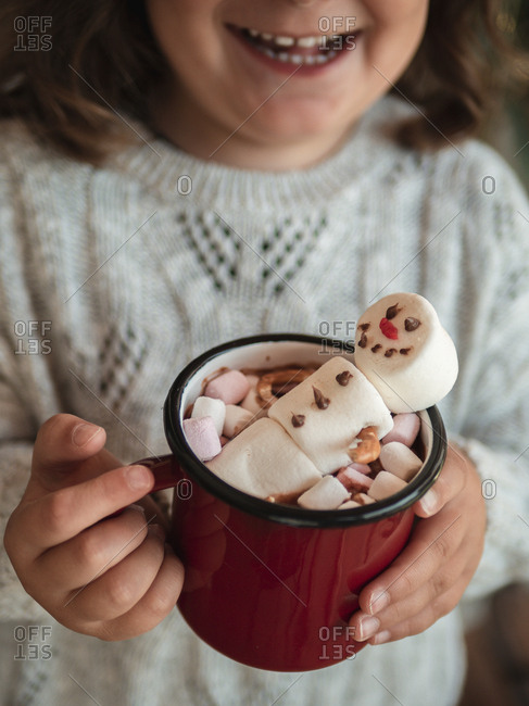 Hot chocolate and marshmallow snowman