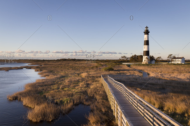 Marsh area and boardwalk surrounding the bodie island lighthouse
