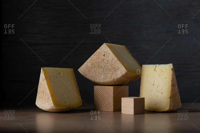 Cheese wedges on blocks