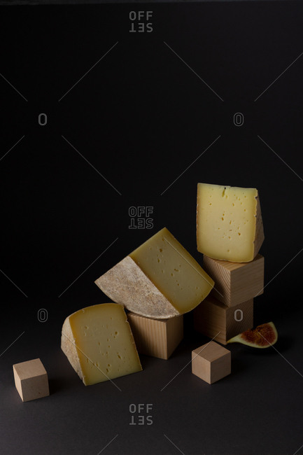 Swiss cheese wedges on blocks