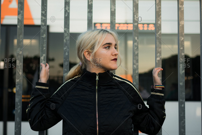 Young woman with urban clothes