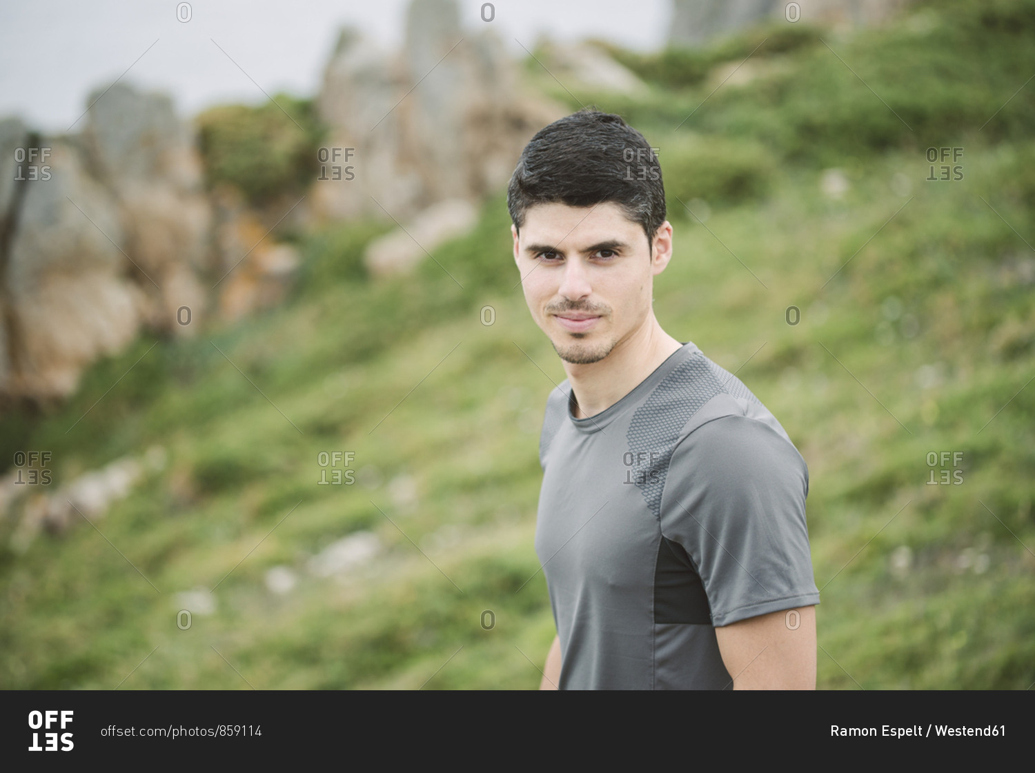 Portrait of confident trail runner in nature- Ferrol- Spain