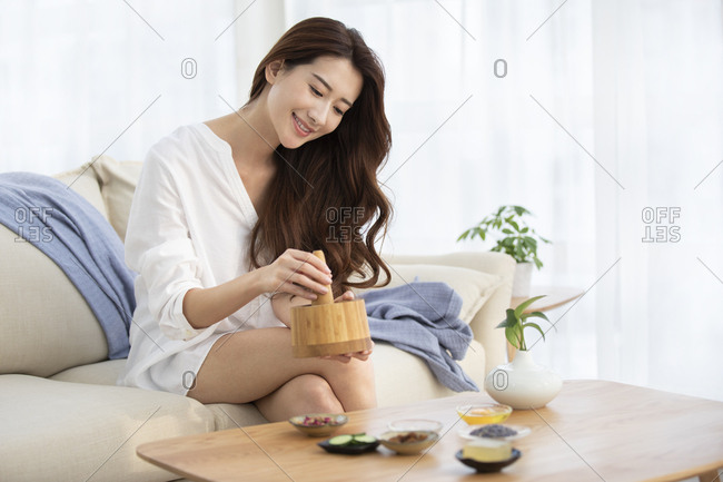 Young Chinese woman and skin care