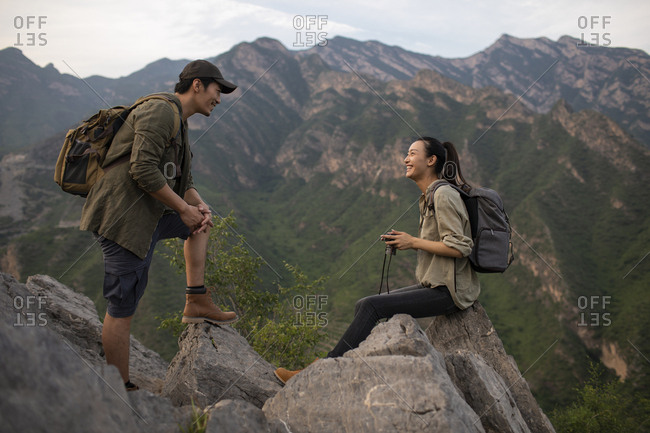 Young couple hiking outdoors