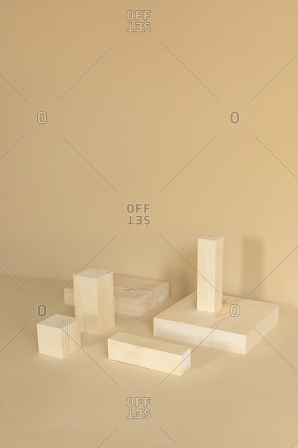 Minimalistic composition of wooden cubes.