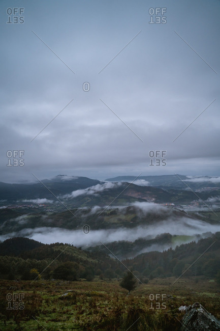 Dawn on a cloudy day on the hills of Basque Country