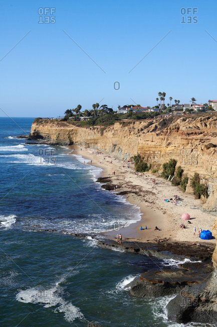 San Diego, California - September 21, 2019: People of the beach below the cliffs of Sunset Cliffs Natural Park